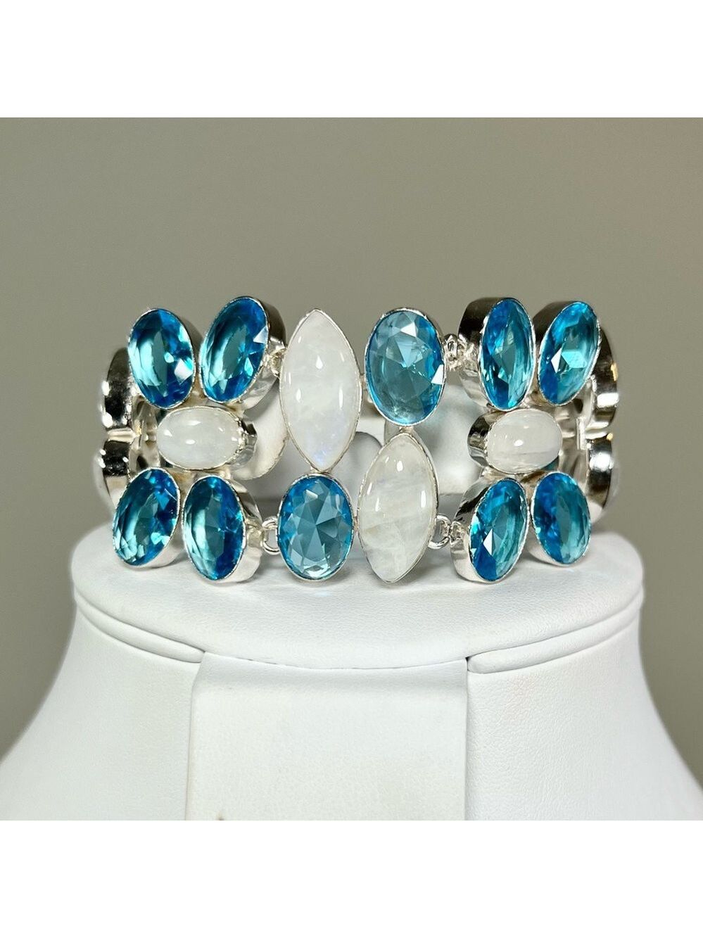 Moonstone Blue Topaz 925 Large Gemstone Bracelet